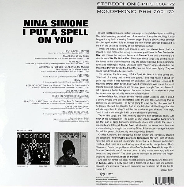 Nina Simone : I Put A Spell On You (LP, Album, RE, 180)