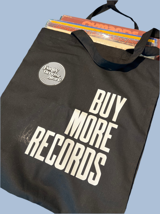 🌀 Funky Groove Store “BUY MORE RECORDS” Tote Bag – Organic Cotton Vinyl Carrier