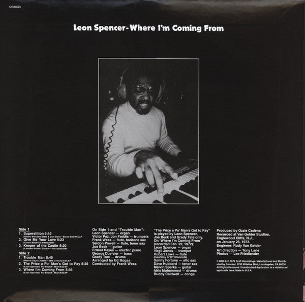 Leon Spencer* : Where I'm Coming From (LP, Album, RE, RP, 180)