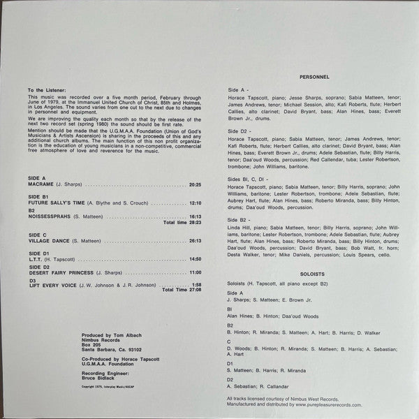 Horace Tapscott With The Pan-Afrikan Peoples Arkestra : Live At I.U.C.C. (2xLP, Album, Ltd, RE, RM)