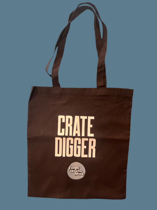 🌀 Funky Groove Store “CRATE DIGGER” Tote – Organic Cotton Bag for Vinyl Hunters