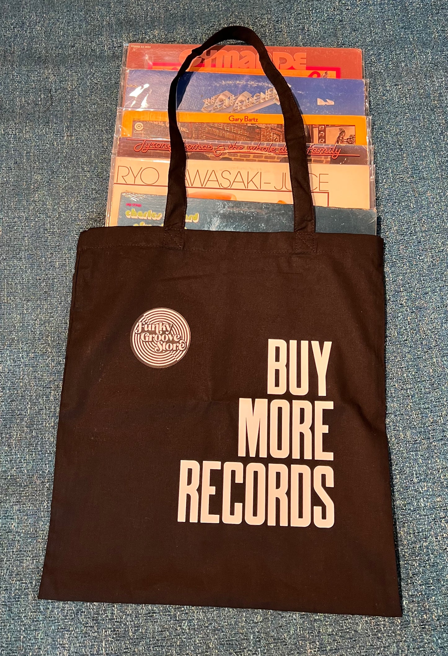 🌀 Funky Groove Store “BUY MORE RECORDS” Tote Bag – Organic Cotton Vinyl Carrier