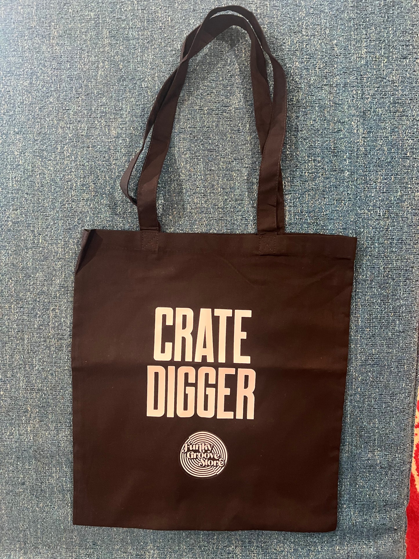 🌀 Funky Groove Store “CRATE DIGGER” Tote – Organic Cotton Bag for Vinyl Hunters