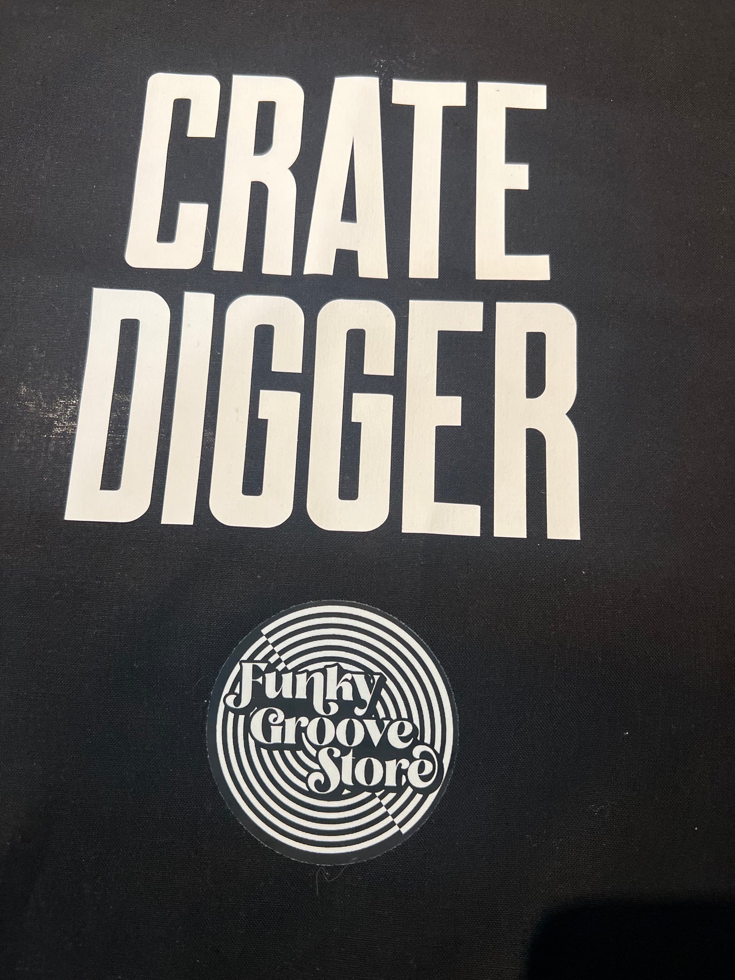 🌀 Funky Groove Store “CRATE DIGGER” Tote – Organic Cotton Bag for Vinyl Hunters