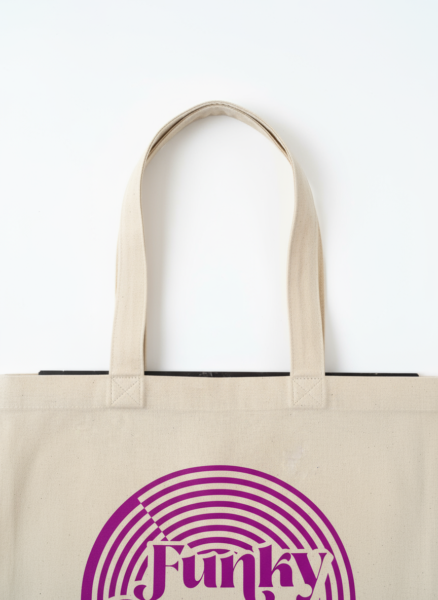 Funky Grooves Canvas Bag - Handle Close-Up Natural Canvas Color