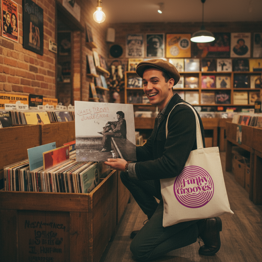 Funky Grooves Purple Canvas Bag - Crate Digging Scene