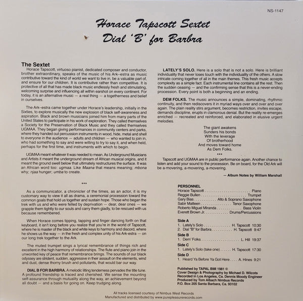 Horace Tapscott Sextet : Dial 'B' For Barbra (2xLP, Album, Ltd, RE, RM, 180)