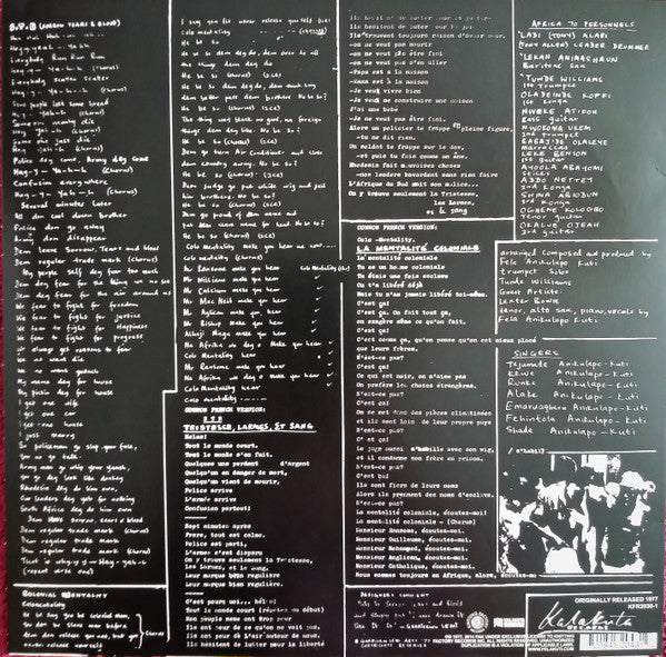 Fela Kuti And Africa 70 : Sorrow Tears And Blood (LP, Album, RE)