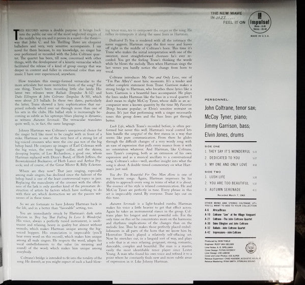 John Coltrane And Johnny Hartman : John Coltrane and Johnny Hartman (LP, Album, RE, 180)