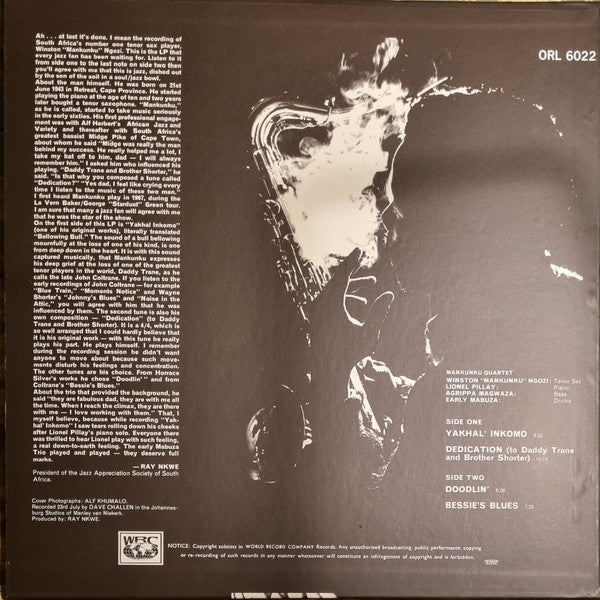 Mankunku Quartet : Yakhal' Inkomo (LP, Album, RE, S/Edition)