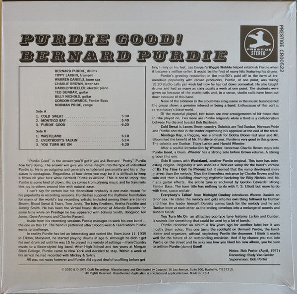 Bernard Purdie : Purdie Good! (LP, Album, RE, RP, 180)