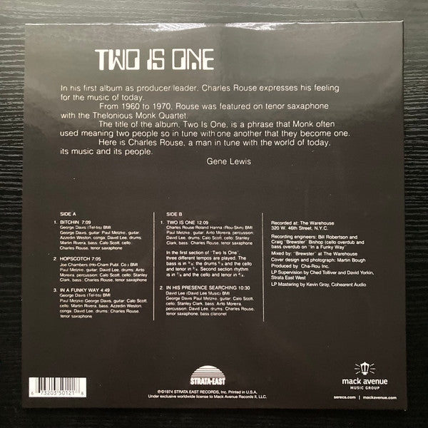Charlie Rouse : Two Is One (LP, Album, RE, RM, 180)