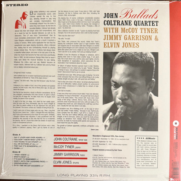 The John Coltrane Quartet : Ballads (LP, Album, Ltd, RE, Cry)