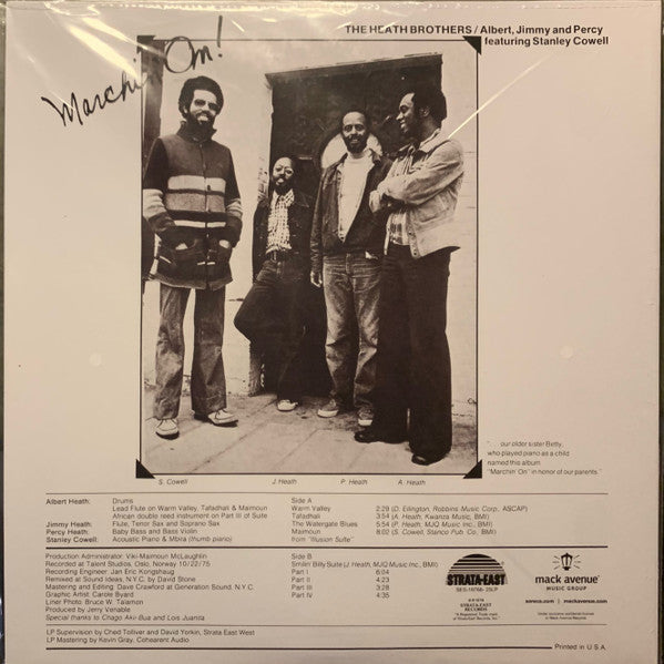 The Heath Brothers / Albert*, Jimmy* And Percy* Featuring Stanley Cowell : Marchin' On! (LP, Album, Dlx, RE, RM, Gat)