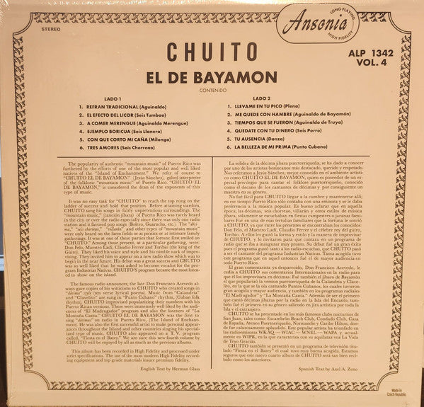 Chuito El De Bayamón (El Decano De Los Cantores)* Con Toñito Ferrer Y Sus Jibaros Modernos : Chuito (El De Bayamón) Volumen 4 - El Decano De Los Cantores (LP, Album, RE)