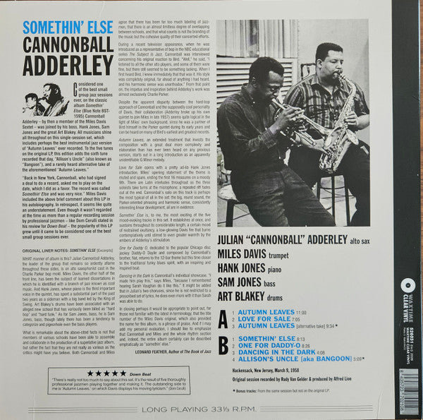 Cannonball Adderley, Miles Davis, Hank Jones, Sam Jones, Art Blakey : Somethin' Else (LP)