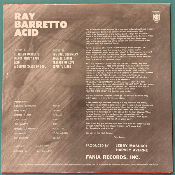 Ray Barretto : Acid (LP, Album, Mono, RE, RM)