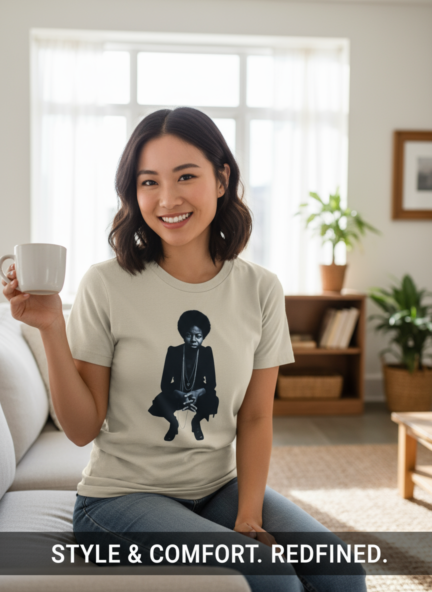 Advertisement for Nina Simone T-Shirt with Asian woman