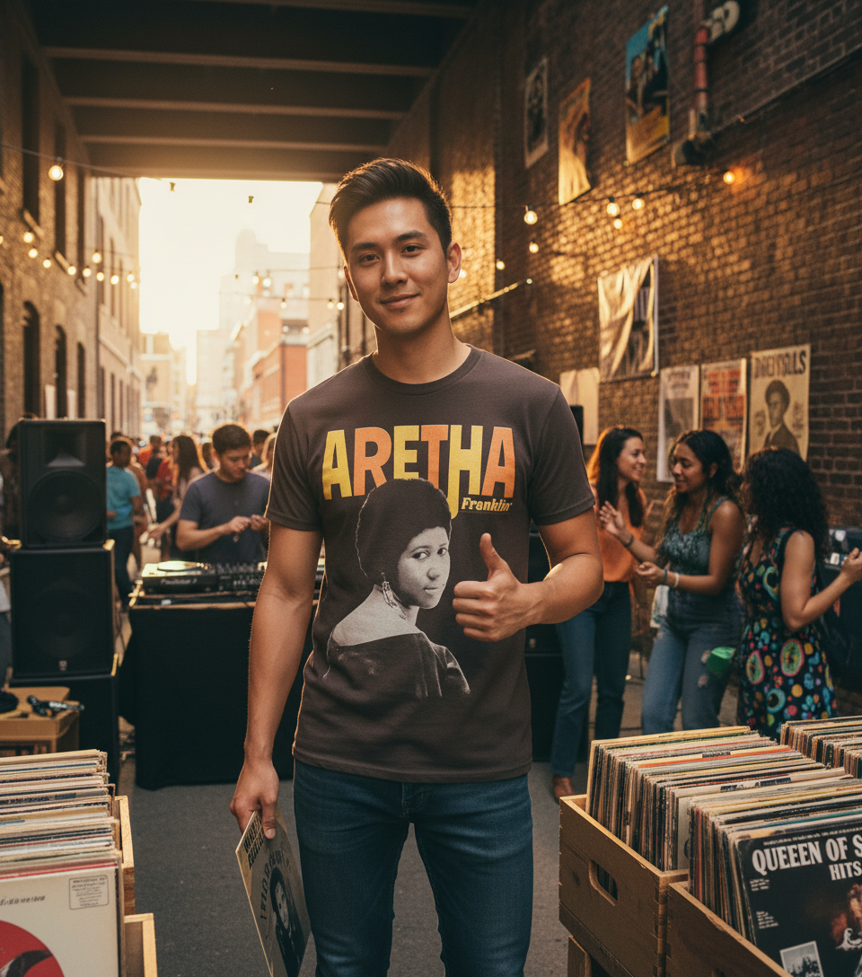 Aretha Franklin Vintage - Male Asian Model Lifestyle Ad