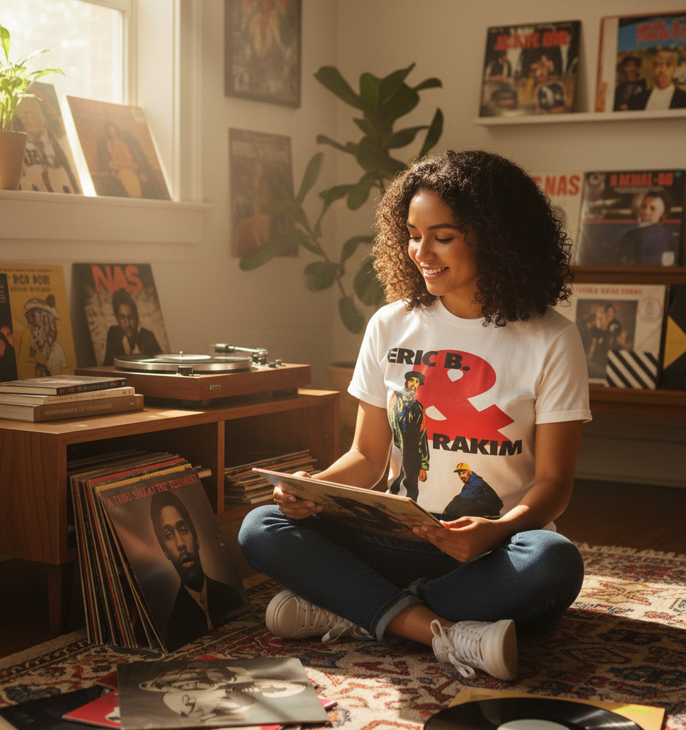 Eric B. & Rakim - Latina Woman with Vinyl Records