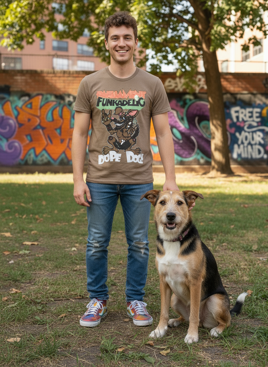 Funkadelic Dope Dog - Standing Forward Taupe Shirt