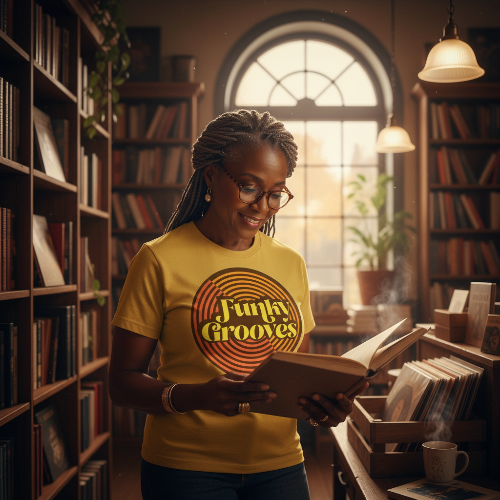 Funky Grooves Golden Era - Older Black Woman at Bookstore