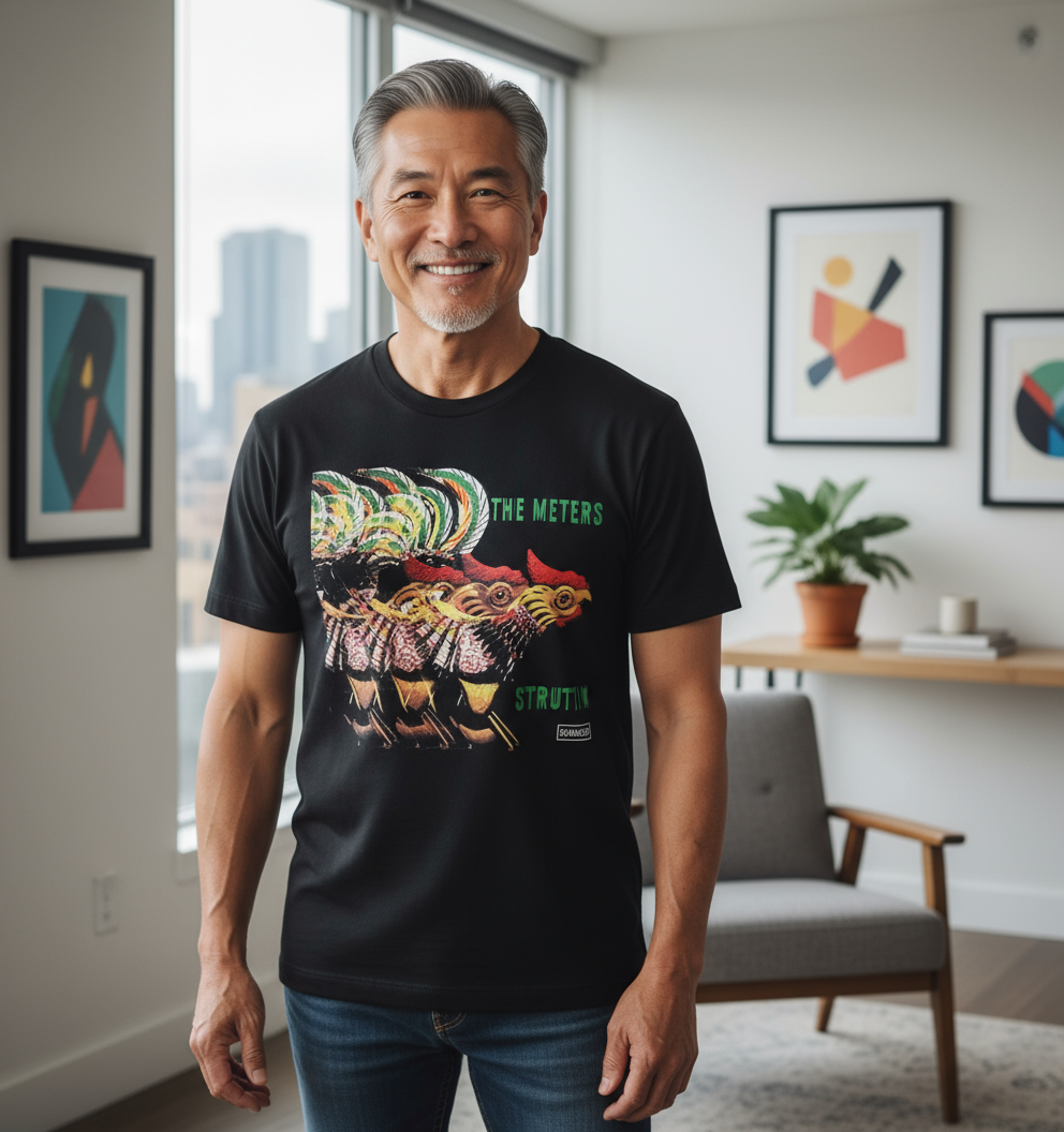 The Meters shirt with older Asian man