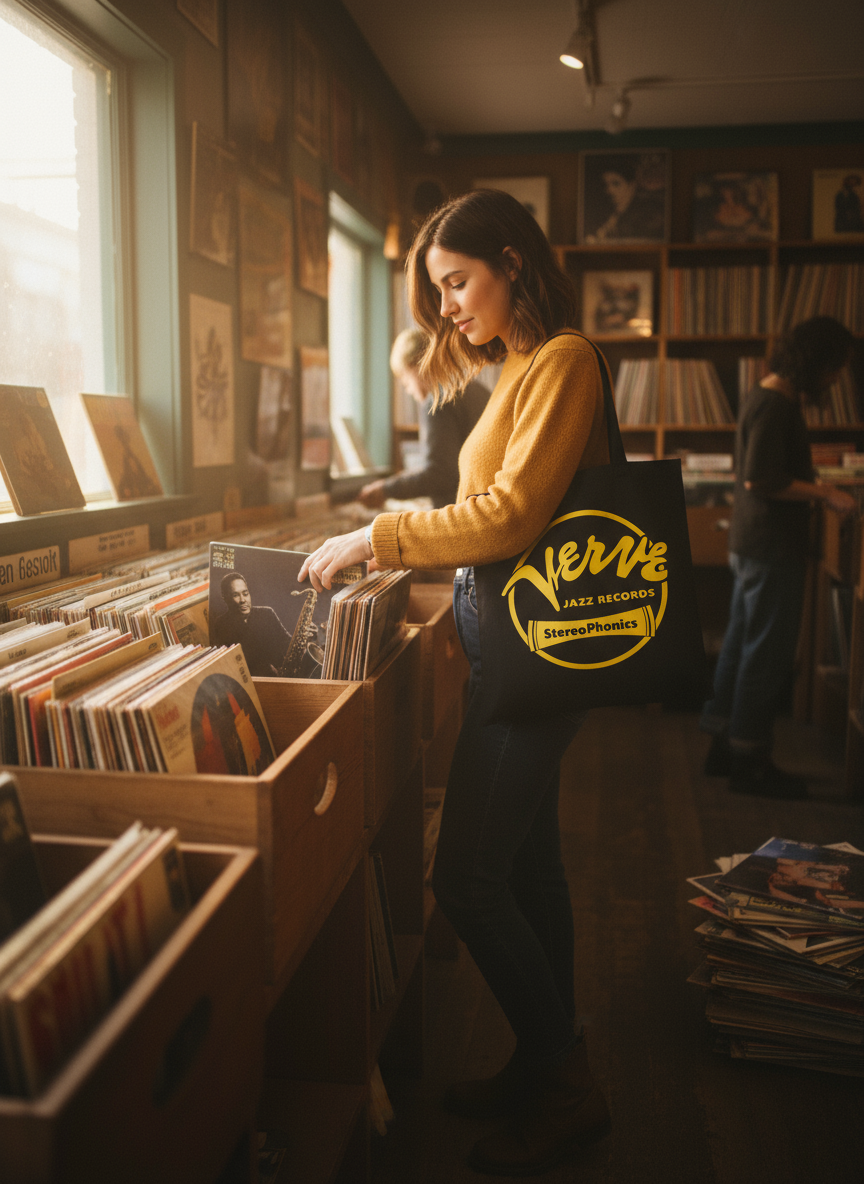 Verve Records Tote Bag - Woman Crate Digging